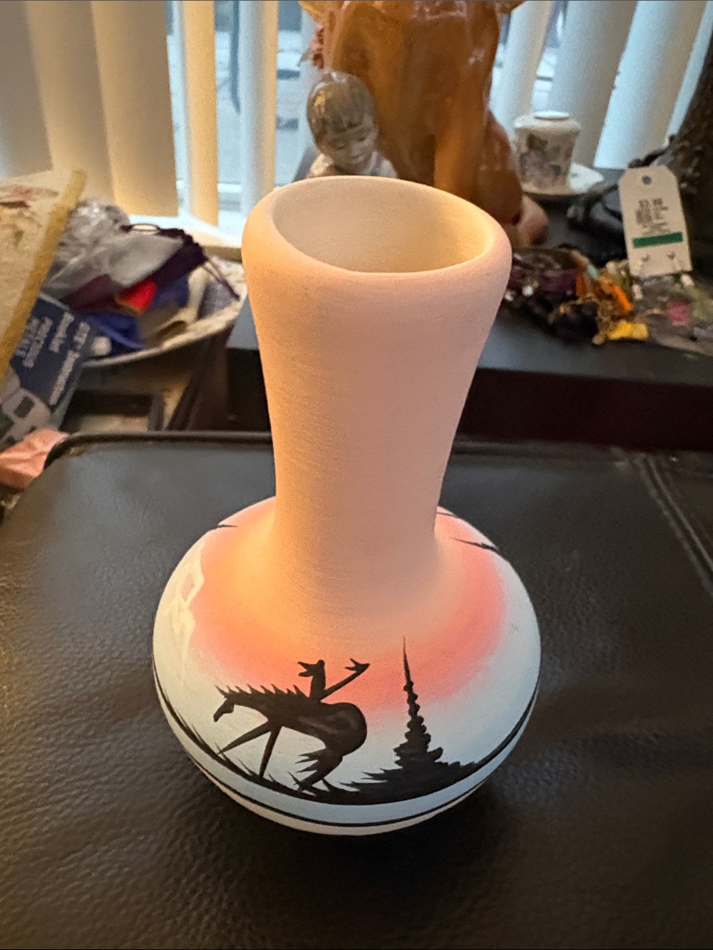 Hand-Painted Pink Southwestern Decorative Vase By Rodney John Navajo